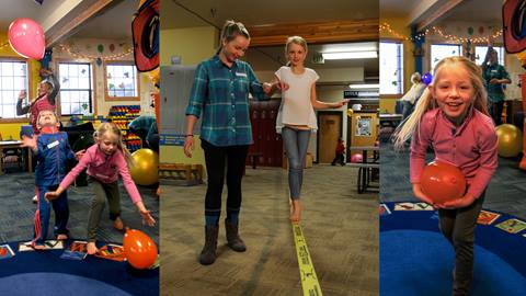 collage of kids playing during kids night out at schweitzer