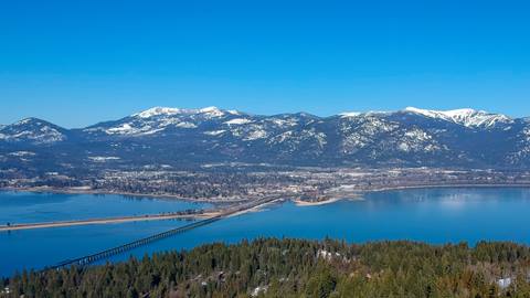 View of Sandpoint and Schweitzer looking north across Lake Pend Oreille