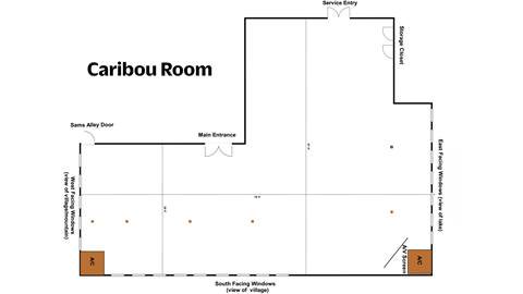diagram and measurements of the Caribou Room at Schweitzer