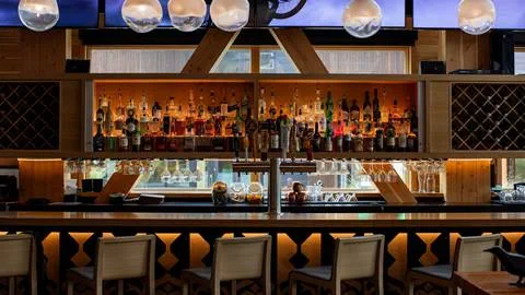 bar with liquor on shelf at Crow's Bench at Schweitzer