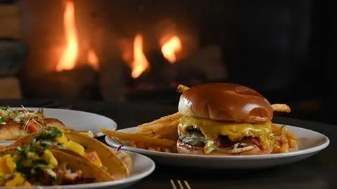 burger and fries at Chimney Rock