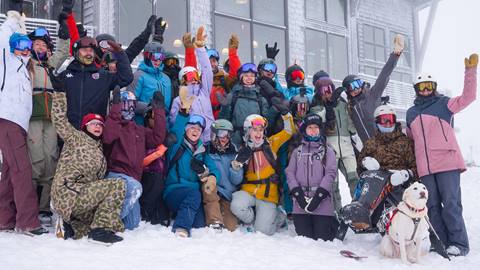 Ski club group gathering at Schweitzer Mountain.